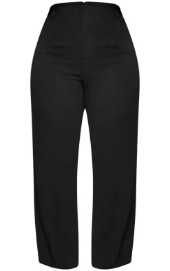 Plus Black Linen Look Wide Leg Pant