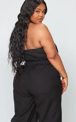 Plus Black Linen Wrap Halterneck Vest