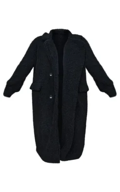 Plus Black Longline Borg Coat