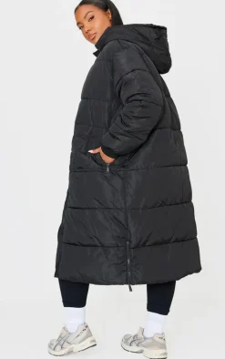Plus Black Maxi Contrast Hooded Puffer Jacket