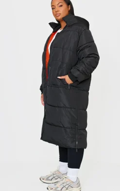 Plus Black Maxi Contrast Hooded Puffer Jacket