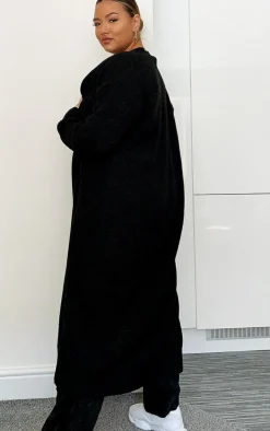 Plus Black Maxi Knitted Cardigan