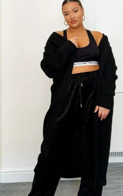 Plus Black Maxi Knitted Cardigan