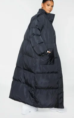 Plus Black Maxi Puffer Coat
