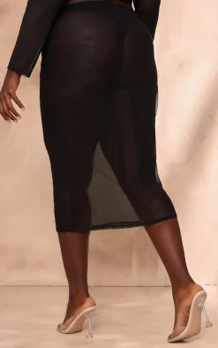 Plus Black Mesh Beach Midi Skirt