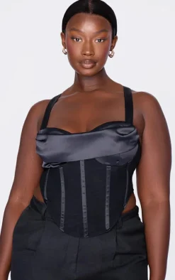 Plus Black Mesh Boned Dipped Corset