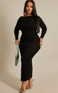 Plus Black Mesh Low Back Maxi Dress