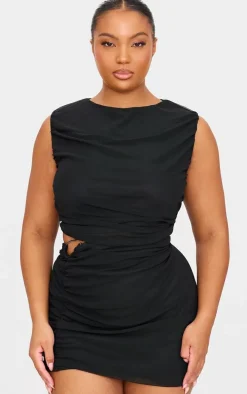 Plus Black Mesh Ruched Trim Detail Crop Top