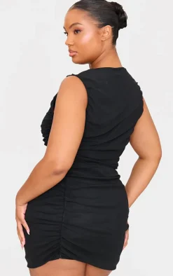 Plus Black Mesh Ruched Trim Detail Crop Top