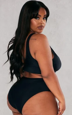 Plus Black Mix & Match Plunge Front Bikini Top