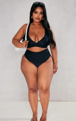 Plus Black Mix & Match Plunge Front Bikini Top