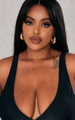 Plus Black Mix & Match Plunge Front Bikini Top