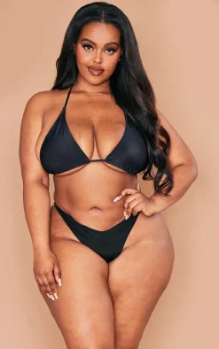 Plus Black Mix & Match Triangle Halter Bikini Top