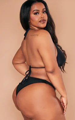 Plus Black Mix & Match Triangle Halter Bikini Top