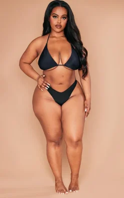 Plus Black Mix & Match Triangle Halter Bikini Top