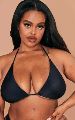 Plus Black Mix & Match Triangle Halter Bikini Top