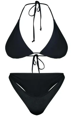 Plus Black Mix & Match Triangle Halter Bikini Top