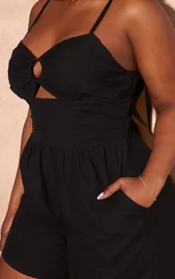 Plus Black O Ring Detail Shirred Back Romper
