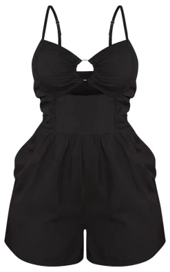 Plus Black O Ring Detail Shirred Back Romper