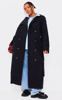 Plus Black Oversized Button Down Trench Coat