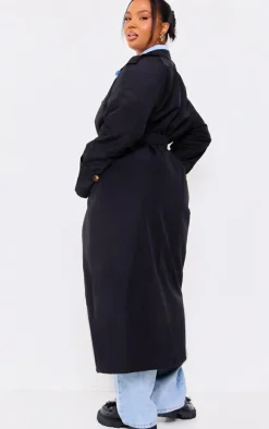 Plus Black Oversized Button Down Trench Coat