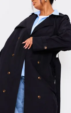 Plus Black Oversized Button Down Trench Coat