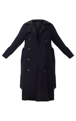 Plus Black Oversized Button Down Trench Coat