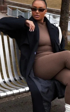 Plus Black Oversized Double Breasted Military Trim Coat