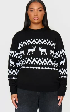 Plus Black Oversized Fairisle Panel Christmas Sweater