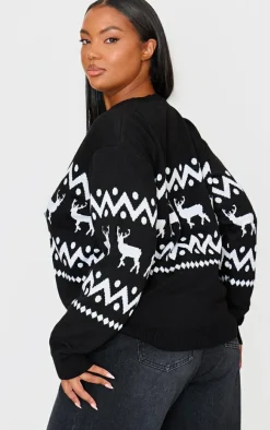 Plus Black Oversized Fairisle Panel Christmas Sweater