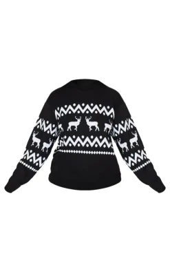 Plus Black Oversized Fairisle Panel Christmas Sweater
