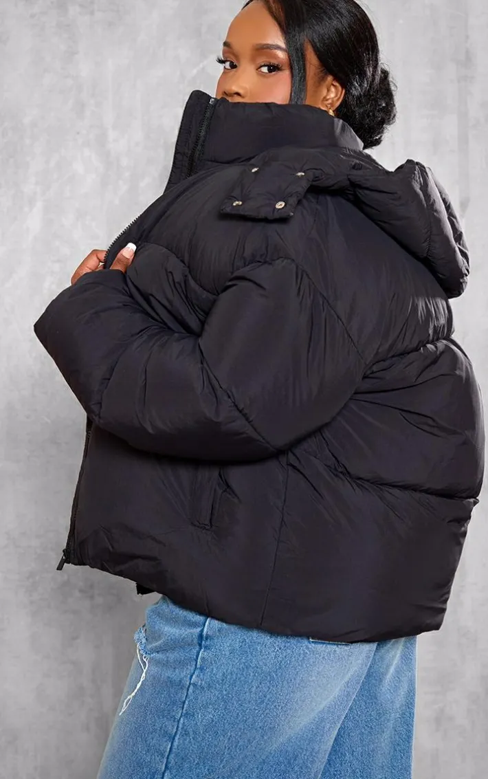 Plus Black Oversized Hooded Puffer Jacket