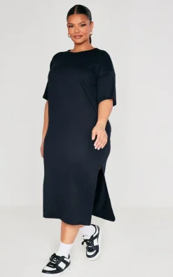 Plus Black Oversized Midi T Shirt Dress