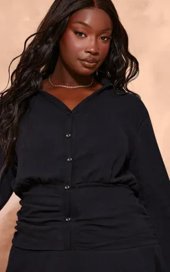 Plus Black Oversized Shirt Frill Detail Shift Dress