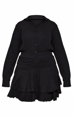 Plus Black Oversized Shirt Frill Detail Shift Dress