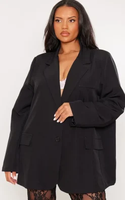 Plus Black Oversized Structured Blazer