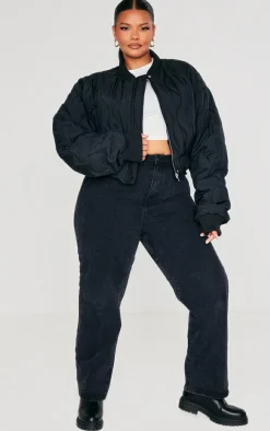 Plus Black Panel Bomber Jacket