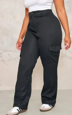 Plus Black Pocket Front Cargo Straight Leg Pants