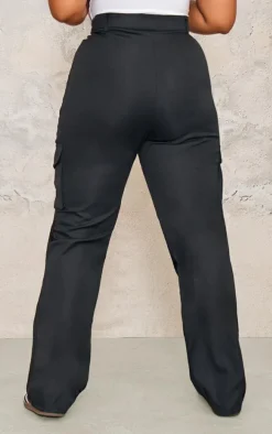 Plus Black Pocket Front Cargo Straight Leg Pants