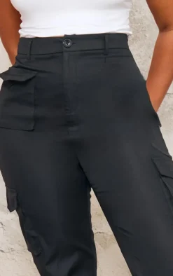 Plus Black Pocket Front Cargo Straight Leg Pants