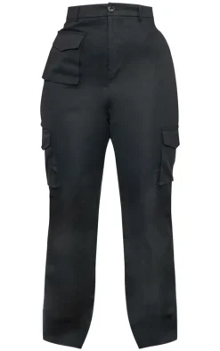 Plus Black Pocket Front Cargo Straight Leg Pants
