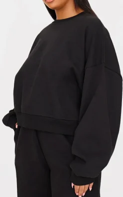 Plus Black Premium Basic Crew Neck Crop Sweatshirt