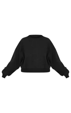 Plus Black Premium Basic Crew Neck Crop Sweatshirt
