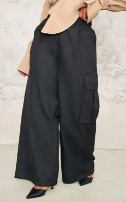 Plus Black Premium Pocket Detail Cargo Tailored Pants