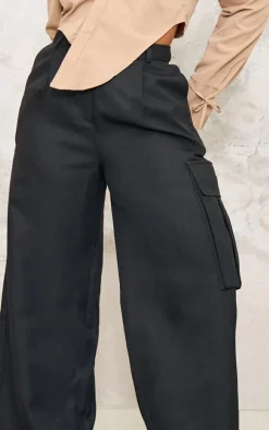 Plus Black Premium Pocket Detail Cargo Tailored Pants