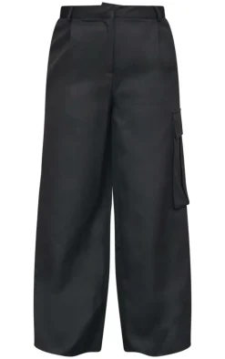 Plus Black Premium Pocket Detail Cargo Tailored Pants