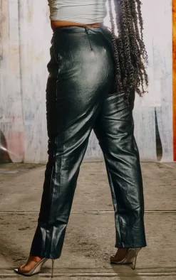 Plus Black PU Split Front Hem Pants