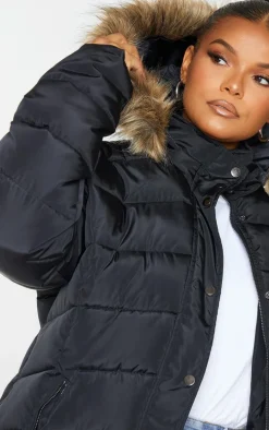 Plus Black Quilted Mara Faux Fur Hooded Puffer Jacket