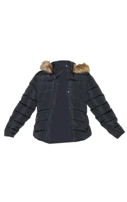 Plus Black Quilted Mara Faux Fur Hooded Puffer Jacket