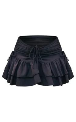 Plus Black Ruched Ruffle Detail Mini Skirt